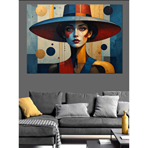 Soyut Renkli Şapkalı Kadın Dekoratif Kanvas - Mdf Ahşap Tablo