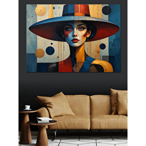 Soyut Renkli Şapkalı Kadın Dekoratif Kanvas - Mdf Ahşap Tablo