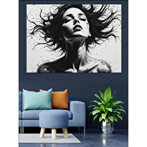 Siyah Beyaz Rüzgarlı Kadın Dekoratif Kanvas - Mdf Ahşap Tablo 50x70 cm