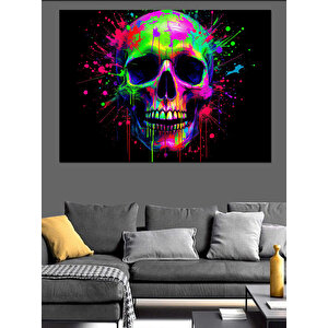 Boya Sıçramalı Kafatası Dekoratif Kanvas - Mdf Ahşap Tablo 70x100 cm