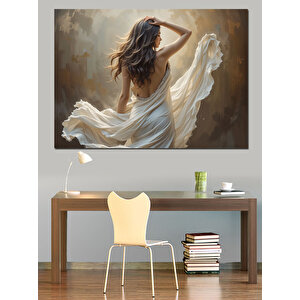 Beyaz Elbiseli Rüzgarlı Kadın Dekoratif Kanvas - Mdf Ahşap Tablo 25x35 cm