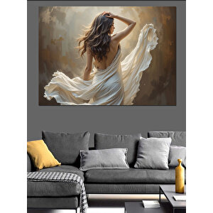 Beyaz Elbiseli Rüzgarlı Kadın Dekoratif Kanvas - Mdf Ahşap Tablo