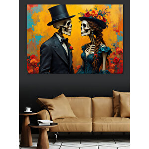 Aşık İskeletler Şapkalı Afiş Dekoratif Kanvas - Mdf Ahşap Tablo 35x50 cm