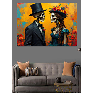 Aşık İskeletler Şapkalı Afiş Dekoratif Kanvas - Mdf Ahşap Tablo
