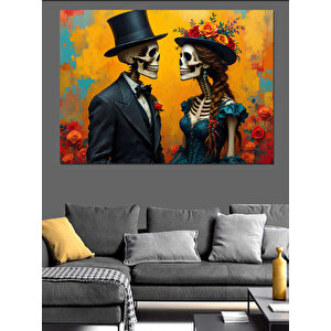 Aşık İskeletler Şapkalı Afiş Dekoratif Kanvas - Mdf Ahşap Tablo 100x140 cm
