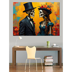 Aşık İskeletler Şapkalı Afiş Dekoratif Kanvas - Mdf Ahşap Tablo