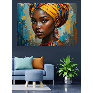 Afrikalı Kadın Renkli Portre Dekoratif Kanvas - Mdf Ahşap Tablo 50x70 cm