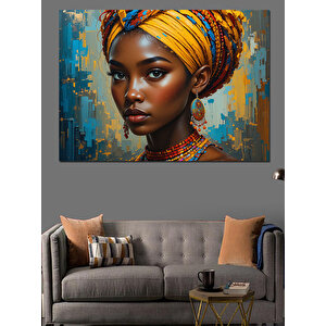 Afrikalı Kadın Renkli Portre Dekoratif Kanvas - Mdf Ahşap Tablo 50x70 cm