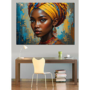 Afrikalı Kadın Renkli Portre Dekoratif Kanvas - Mdf Ahşap Tablo 50x70 cm