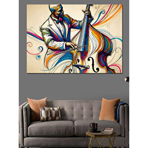 Renkli Soyut Kontrbas Çalan Adam Dekoratif Kanvas - Mdf Ahşap Tablo 100x140 cm