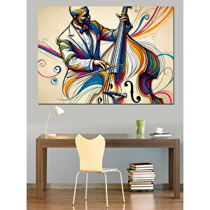 Renkli Soyut Kontrbas Çalan Adam Dekoratif Kanvas - Mdf Ahşap Tablo