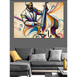 Renkli Soyut Kontrbas Çalan Adam Dekoratif Kanvas - Mdf Ahşap Tablo