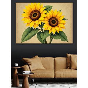 Parlak Sarı Ayçiçekler Dekoratif Kanvas - Mdf Ahşap Tablo 35x50 cm