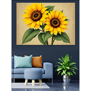Parlak Sarı Ayçiçekler Dekoratif Kanvas - Mdf Ahşap Tablo 35x50 cm