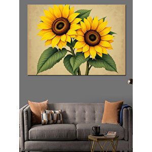 Parlak Sarı Ayçiçekler Dekoratif Kanvas - Mdf Ahşap Tablo 35x50 cm