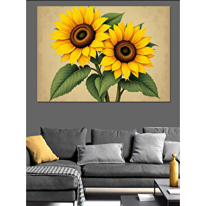 Parlak Sarı Ayçiçekler Dekoratif Kanvas - Mdf Ahşap Tablo