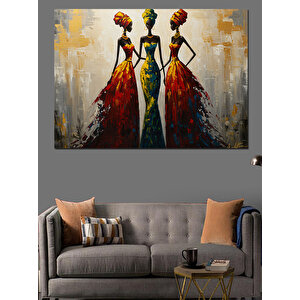 Afrikalı Renkli Kadın Figürleri Dekoratif Kanvas - Mdf Ahşap Tablo 25x35 cm