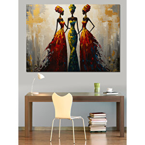 Afrikalı Renkli Kadın Figürleri Dekoratif Kanvas - Mdf Ahşap Tablo 25x35 cm