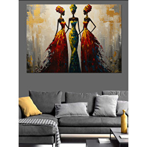 Afrikalı Renkli Kadın Figürleri Dekoratif Kanvas - Mdf Ahşap Tablo