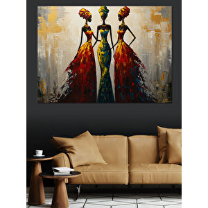 Afrikalı Renkli Kadın Figürleri Dekoratif Kanvas - Mdf Ahşap Tablo