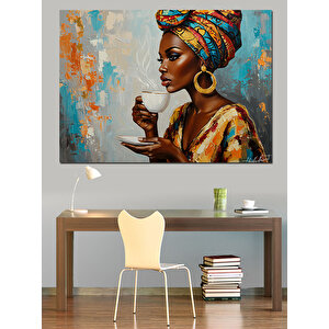 Fincan Tutan Renkli Kadın Dekoratif Kanvas - Mdf Ahşap Tablo 50x70 cm