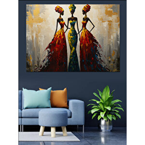 Afrikalı Renkli Kadın Figürleri Dekoratif Kanvas - Mdf Ahşap Tablo 50x70 cm