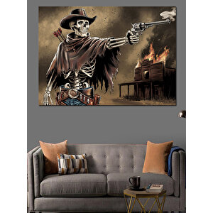 Vahşi İskelet Kovboy Dekoratif Kanvas - Mdf Ahşap Tablo 50x70 cm