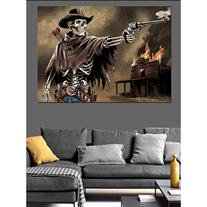 Vahşi İskelet Kovboy Dekoratif Kanvas - Mdf Ahşap Tablo 50x70 cm