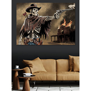 Vahşi İskelet Kovboy Dekoratif Kanvas - Mdf Ahşap Tablo