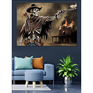 Vahşi İskelet Kovboy Dekoratif Kanvas - Mdf Ahşap Tablo