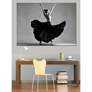 Siyah Beyaz Balerin Dekoratif Kanvas - Mdf Ahşap Tablo 70x100 cm