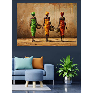 Duvar Önünde Afrika Kadınları Dekoratif Kanvas - Mdf Ahşap Tablo 100x140 cm