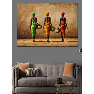 Duvar Önünde Afrika Kadınları Dekoratif Kanvas - Mdf Ahşap Tablo 100x140 cm