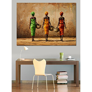 Duvar Önünde Afrika Kadınları Dekoratif Kanvas - Mdf Ahşap Tablo 100x140 cm