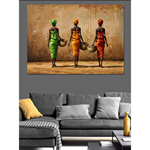 Duvar Önünde Afrika Kadınları Dekoratif Kanvas - Mdf Ahşap Tablo