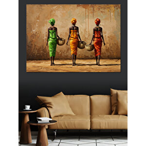 Duvar Önünde Afrika Kadınları Dekoratif Kanvas - Mdf Ahşap Tablo