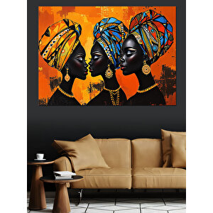 Afrikalı Kadınlar Yan Yana Dekoratif Kanvas - Mdf Ahşap Tablo 50x70 cm