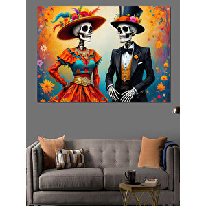 Ölüler Günü İskelet Çifti Dekoratif Kanvas - Mdf Ahşap Tablo 25x35 cm