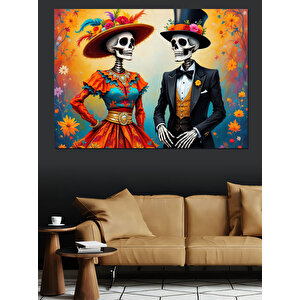 Ölüler Günü İskelet Çifti Dekoratif Kanvas - Mdf Ahşap Tablo