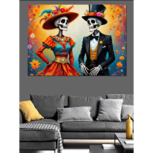 Ölüler Günü İskelet Çifti Dekoratif Kanvas - Mdf Ahşap Tablo 70x100 cm