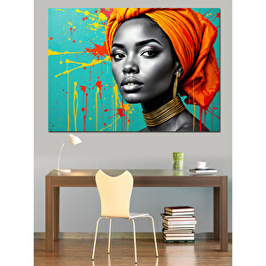 Turuncu Şapkalı Kadın Dekoratif Kanvas - Mdf Ahşap Tablo