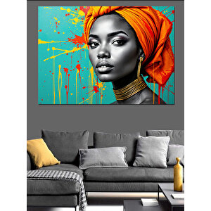Turuncu Şapkalı Kadın Dekoratif Kanvas - Mdf Ahşap Tablo 100x140 cm