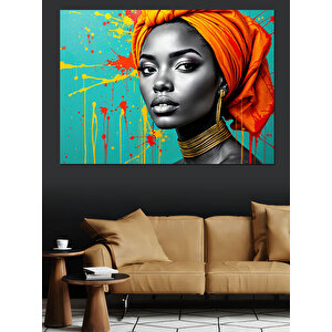 Turuncu Şapkalı Kadın Dekoratif Kanvas - Mdf Ahşap Tablo 100x140 cm