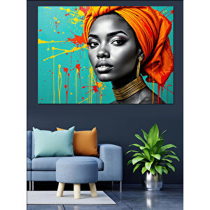 Turuncu Şapkalı Kadın Dekoratif Kanvas - Mdf Ahşap Tablo 100x140 cm