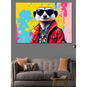 Havalı Rakun Gözlükle Dekoratif Kanvas - Mdf Ahşap Tablo 70x100 cm