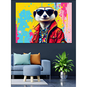 Havalı Rakun Gözlükle Dekoratif Kanvas - Mdf Ahşap Tablo 35x50 cm