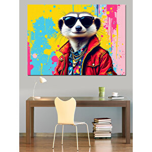 Havalı Rakun Gözlükle Dekoratif Kanvas - Mdf Ahşap Tablo 35x50 cm