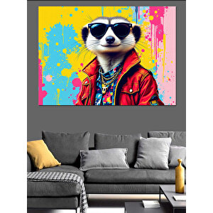 Havalı Rakun Gözlükle Dekoratif Kanvas - Mdf Ahşap Tablo