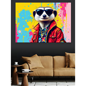 Havalı Rakun Gözlükle Dekoratif Kanvas - Mdf Ahşap Tablo