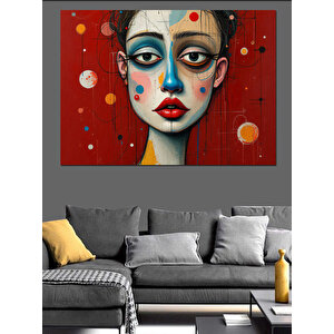 Kırmızı Fondaki Palyaço Kadın Dekoratif Kanvas - Mdf Ahşap Tablo 100x140 cm